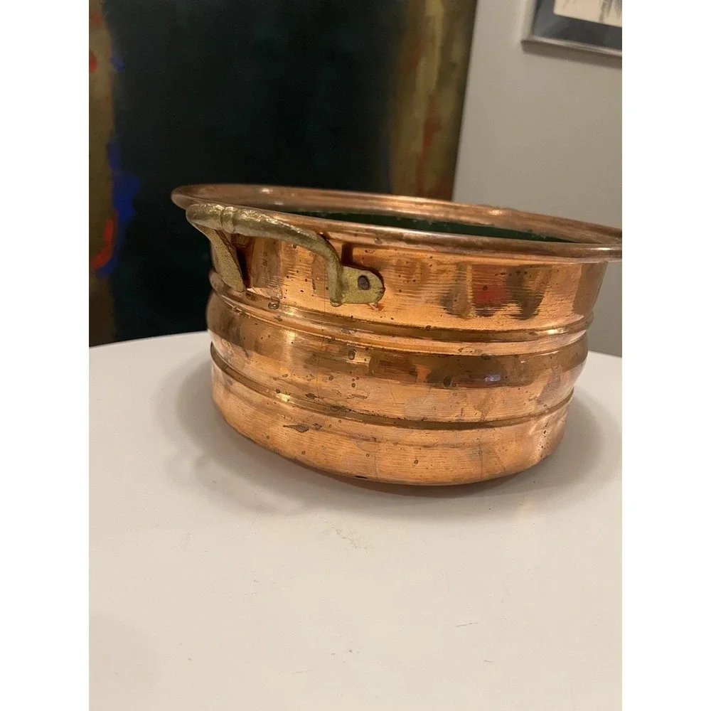 Vintage Copper Planter Cachepot Brass Handles